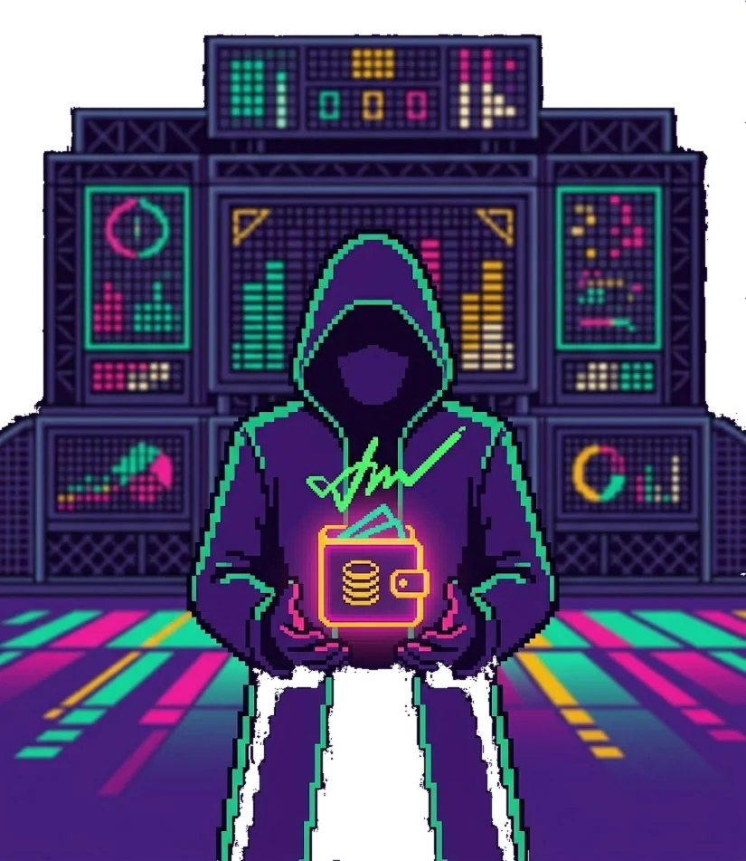 A hooded holder signing with a glowing wallet
